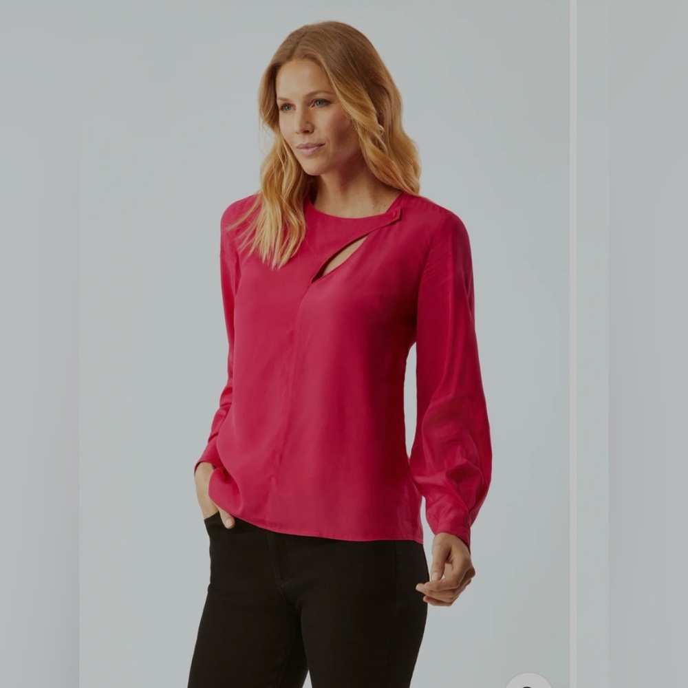 Ecru Stinton Slit Neck Silk Blouse NWT